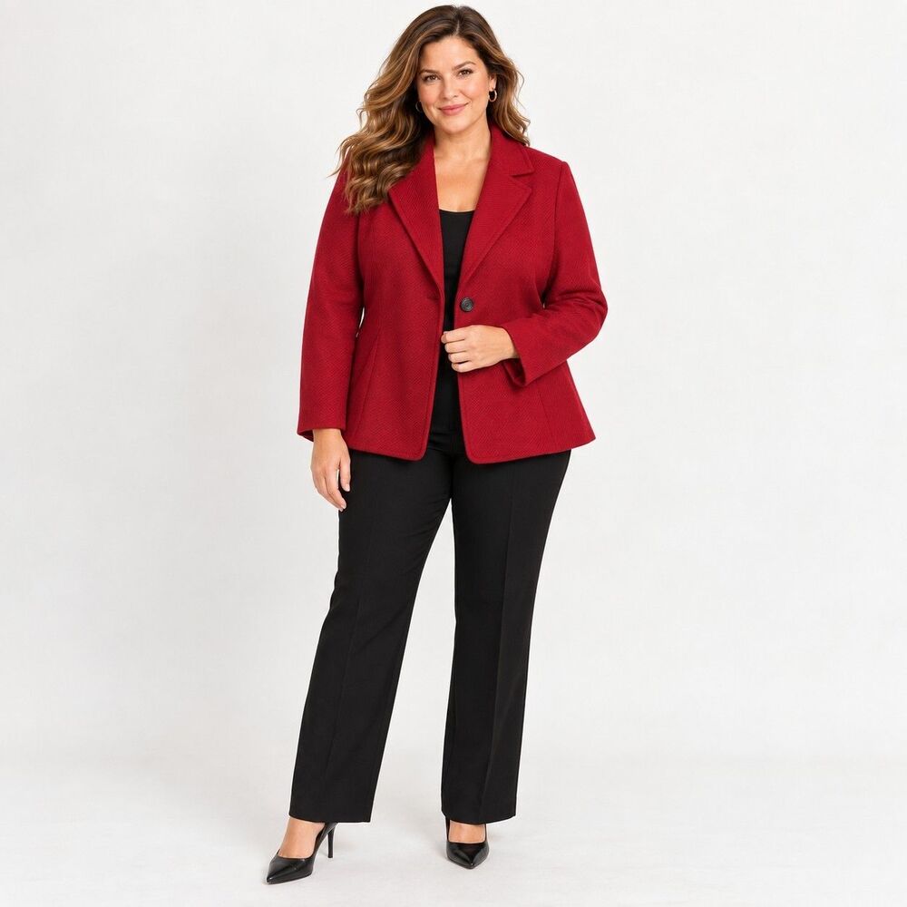 Talbots Woman Blazer 16W Red Wool Blend One Button Lined Plus Size Jacket